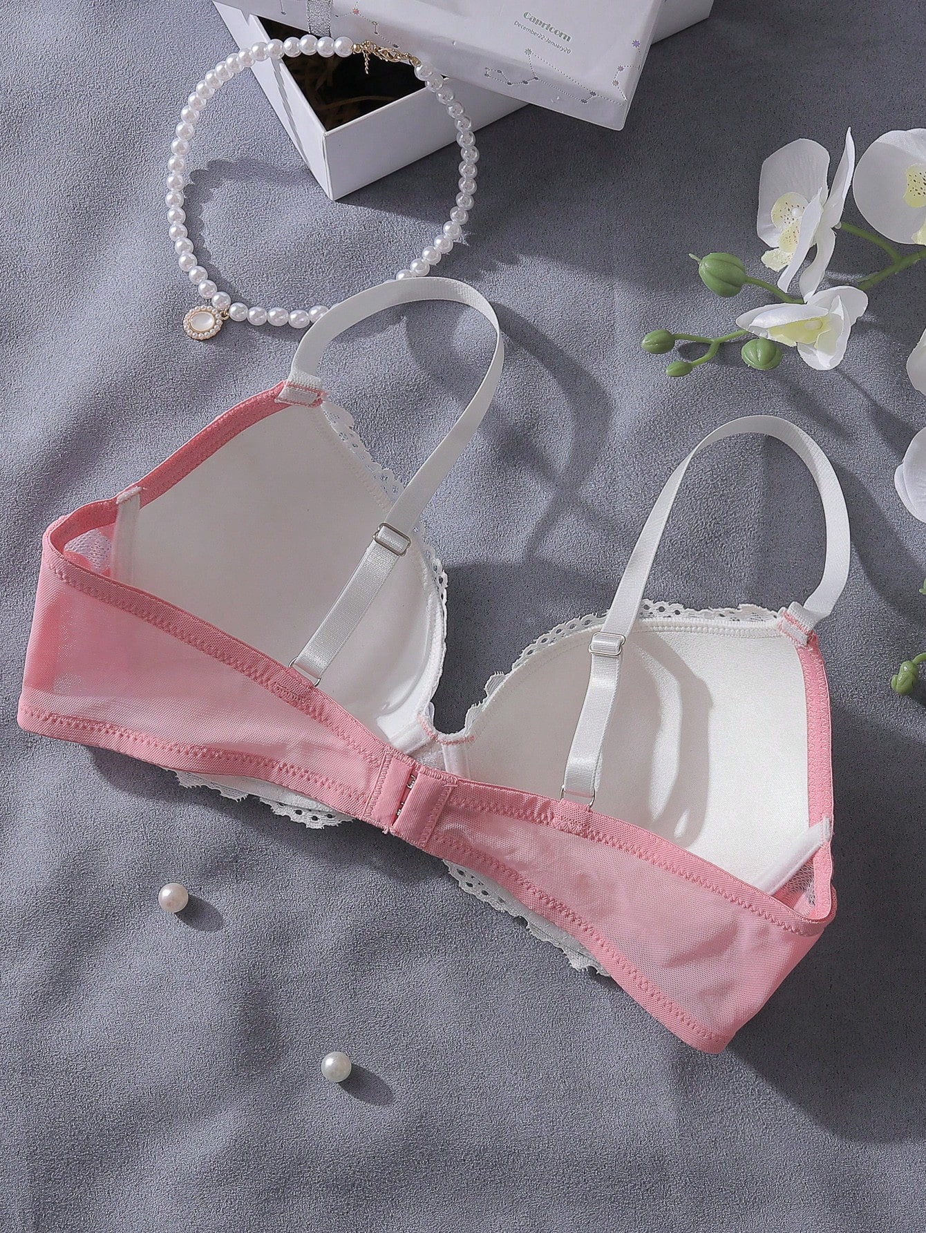 Pink and White Lace Patchwork  - Underwire Bra Padded review and price
