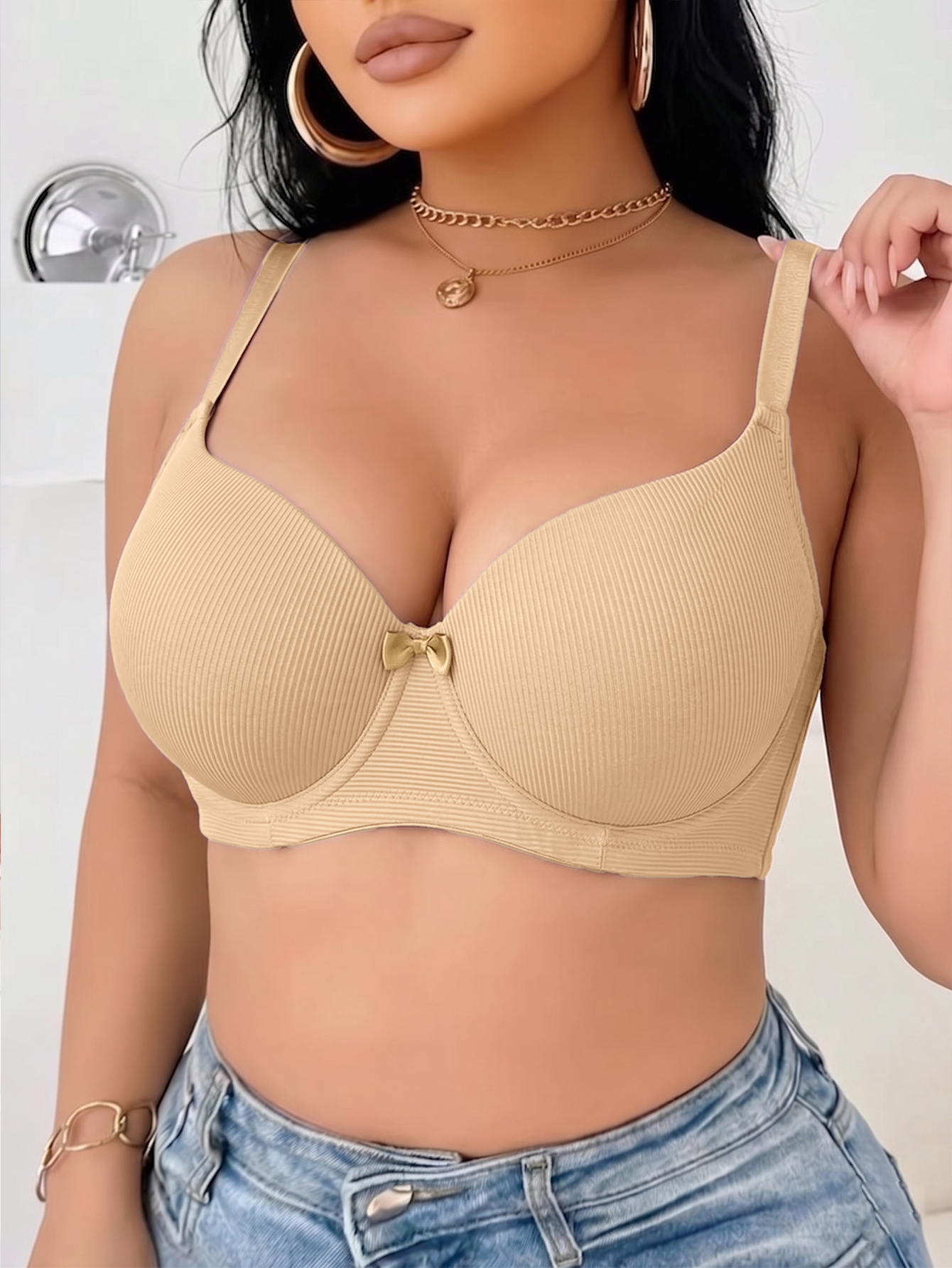 Plus Size Ribbed Women Bra Thi - Plunge Bra Push Up review and price